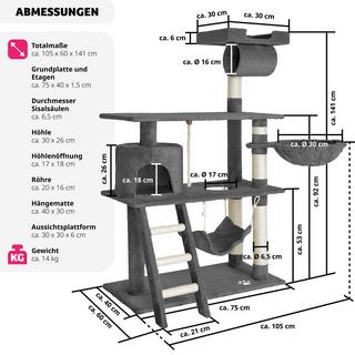 Tectake  Arbre à chat MARCEL 141 cm 