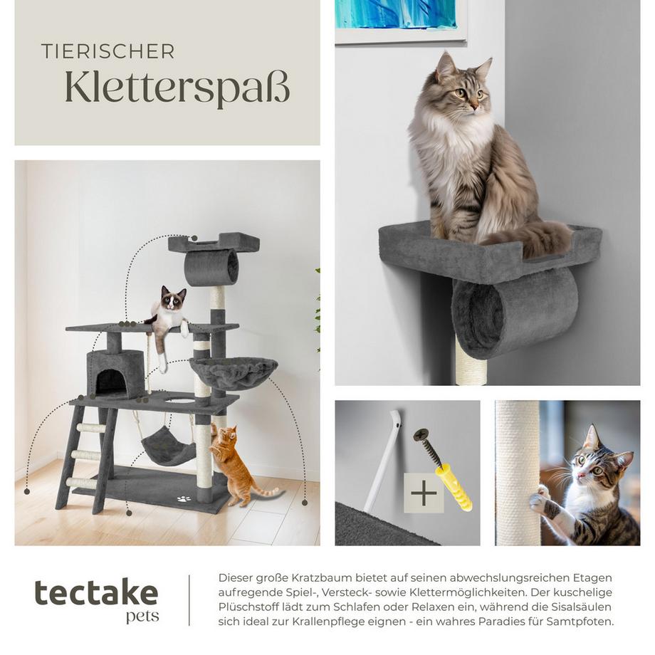 Tectake  Arbre à chat MARCEL 141 cm avec griffoir et plateforme d'escalade 