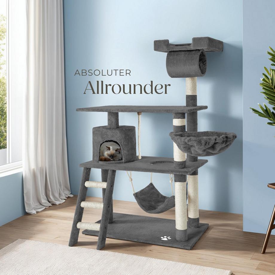 Tectake  Arbre à chat MARCEL 141 cm avec griffoir et plateforme d'escalade 