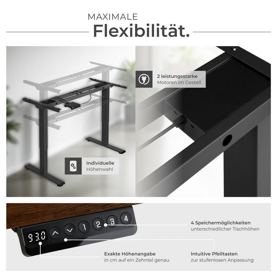 Tectake Tischgestell Melville elektrisch höhenverstellbar 2-stufig, Belastbarkeit 100 kg  