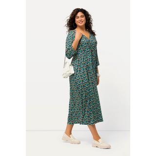 Ulla Popken  Robe en jersey, effet cache-cœur. Imprimé points multicolores. Col en V et manches 3/4. 