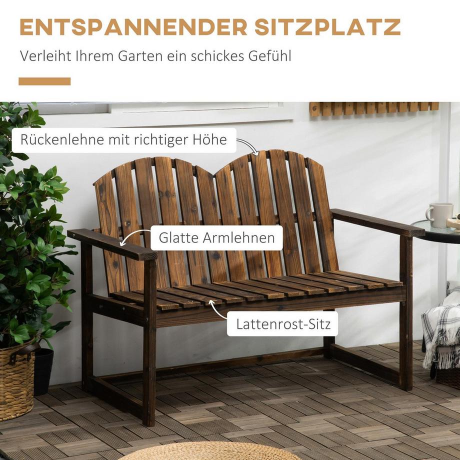 Northio Gartenbank, 2-Sitzer Sitzbank, Holzbank Mit Rückenlehne, Armlehne, Parkbank, Bis 240 Kg Belastbar, Für Garten, Balkon, Verkohlt  