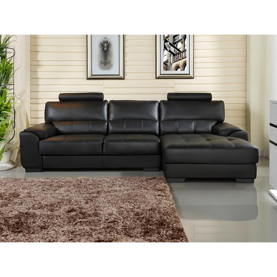 Vente-unique Divano angolare e pouf in pelle Nero Angolo a destra METROPOLITAN II  