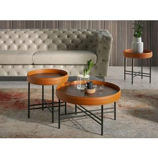 ANGEL CERDA Tavolino rotondo in similpelle, noce e acciaio nero  