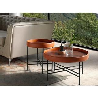 ANGEL CERDA Tavolino rotondo in similpelle, noce e acciaio nero  