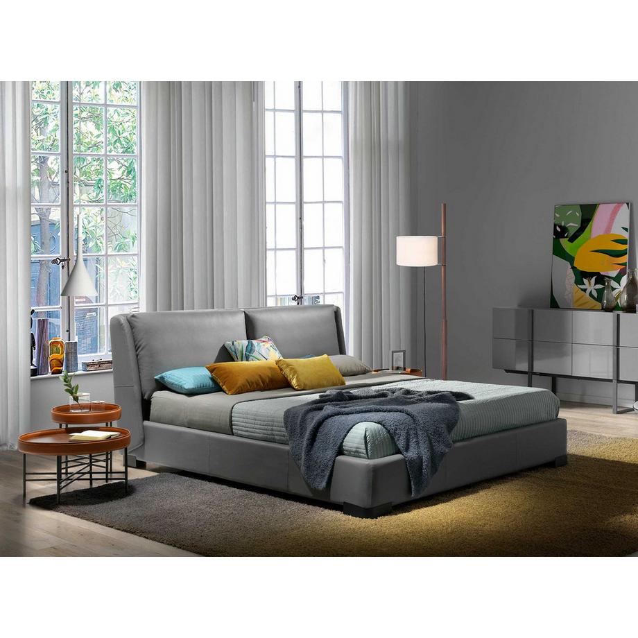 ANGEL CERDA Runder Couchtisch aus Kunstleder, Nussbaum undem Stahl  