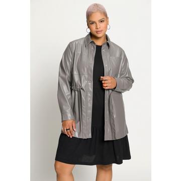 Veste-chemisier, imitation cuir, coupe large, manches longues