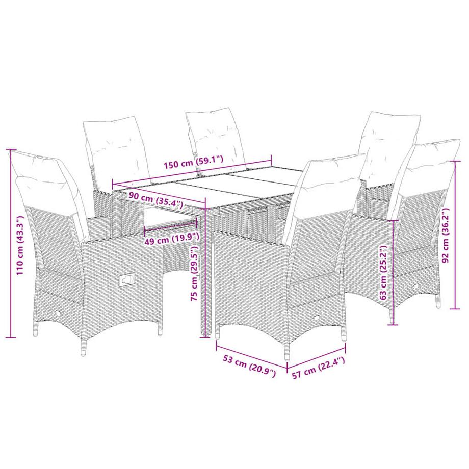 VidaXL Ensemble de salle à manger de jardin rotin synthétique  