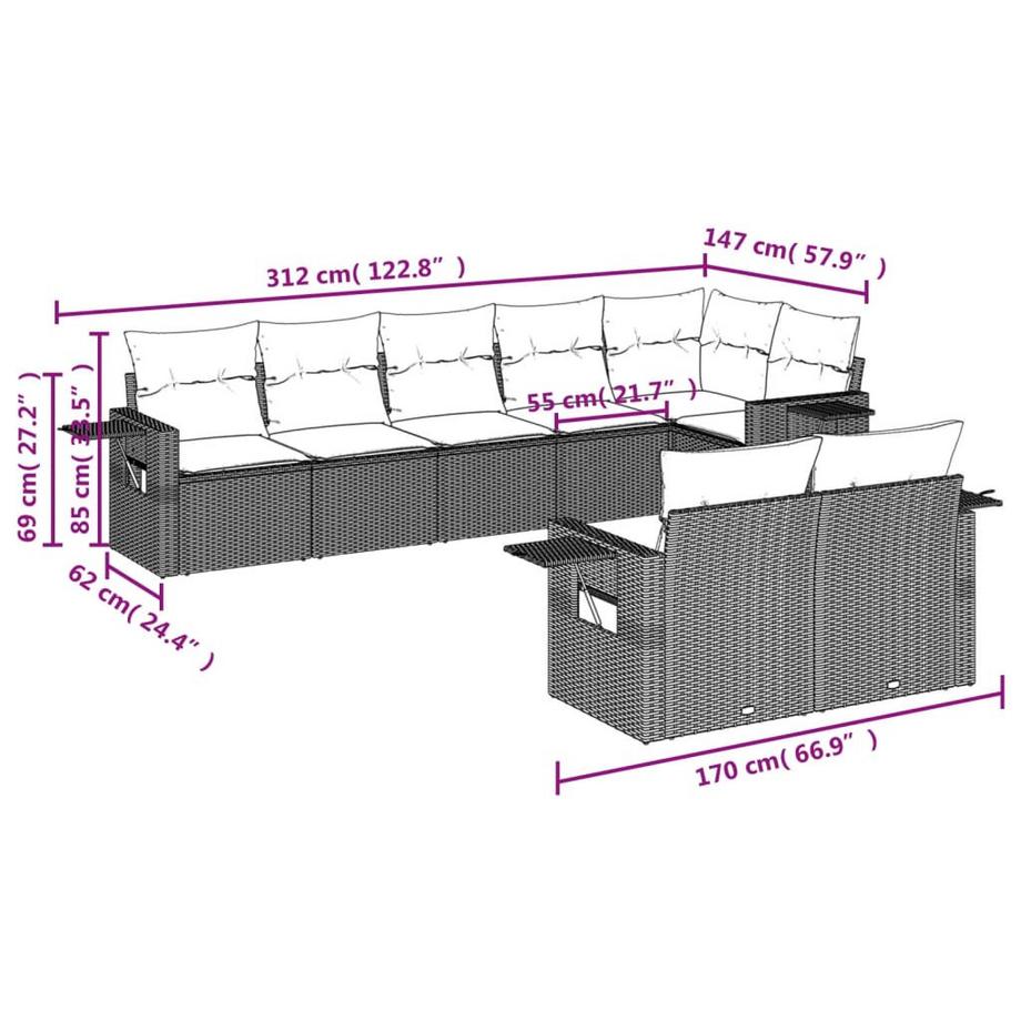 VidaXL Ensemble de canapés de jardin rotin synthétique  