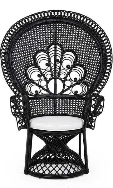 mutoni Fauteuil de jardin avec coussin Peacock noir  