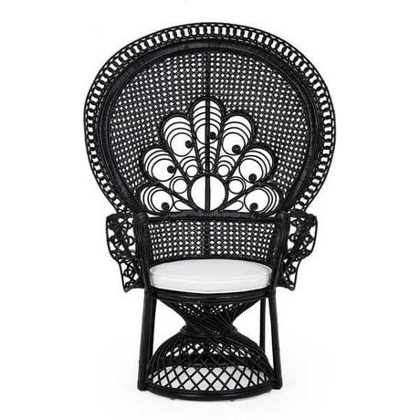 mutoni Fauteuil de jardin avec coussin Peacock noir  