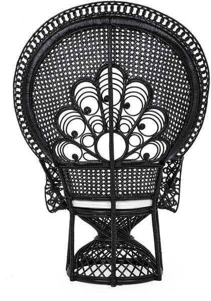 mutoni Fauteuil de jardin avec coussin Peacock noir  