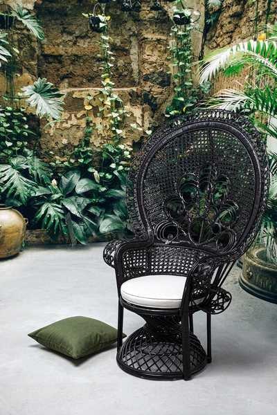 mutoni Fauteuil de jardin avec coussin Peacock noir  