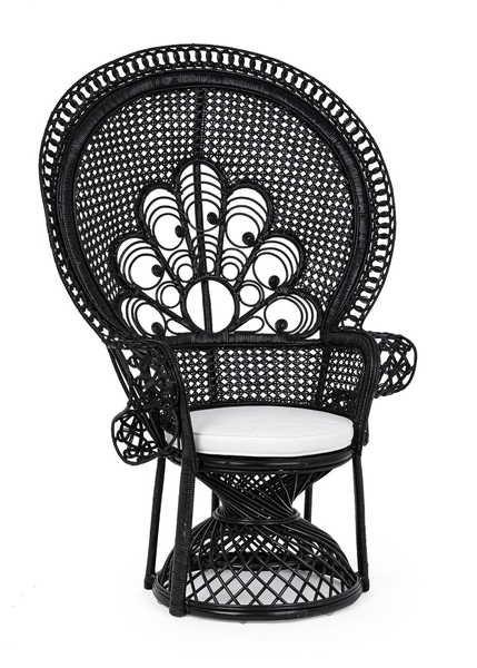 mutoni Fauteuil de jardin avec coussin Peacock noir  