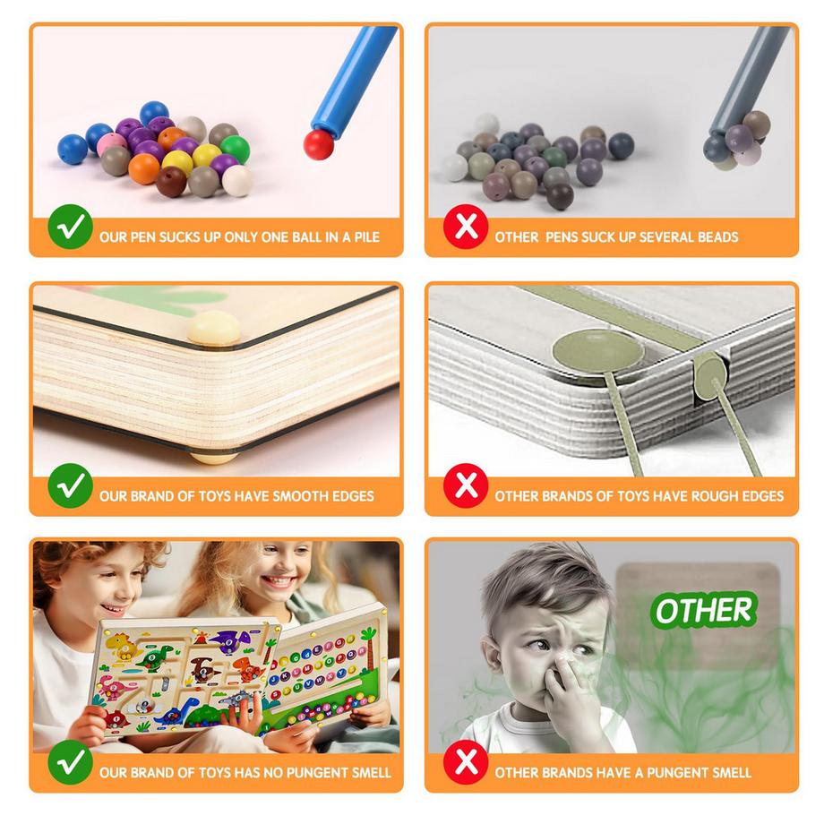 Activity-board  2-in-1-Magnet-Labyrinth-Spiel für Vorschulkinder pädagogische doppelseitige Holztafel magnetische Farbe und Zahl Labyrinth Magnet 
