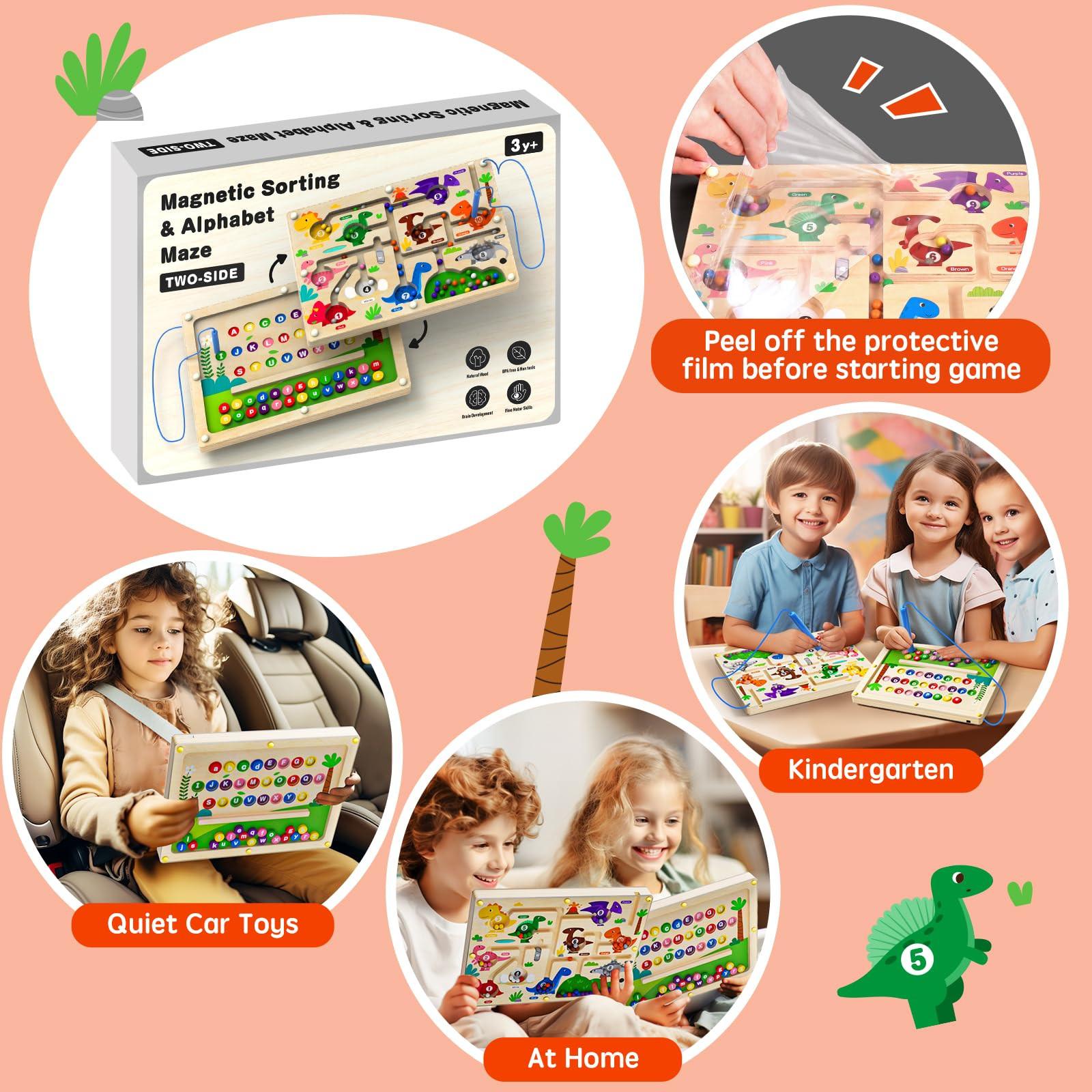 Activity-board  Jeu de labyrinthe magnétique 2 en 1 pour les enfants d'âge préscolaire, tableau en bois double face, aimant de couleurs et de chiffre 