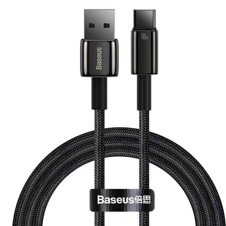 Baseus Tungsten Gold Kabel USB-A – USB-C 100 W, 1 m – Schwarz