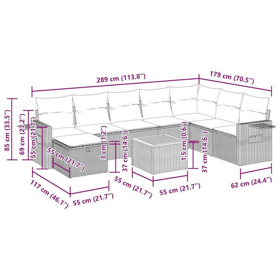 VidaXL Ensemble de canapés de jardin rotin synthétique  