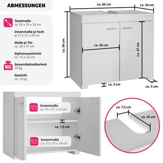 Tectake Meuble sous-lavabo Idris, 2 compartiments, capacité de charge env. 35 kg  