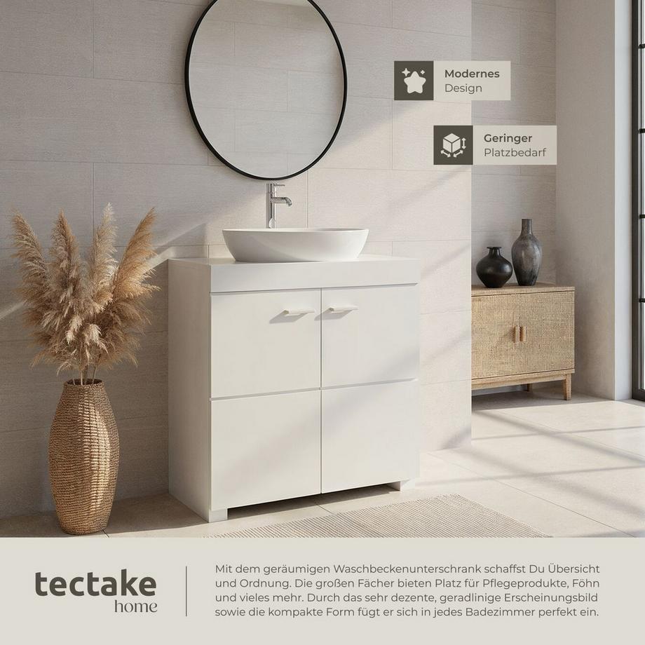 Tectake Waschbeckenunterschrank Idris 2 geräumige Fächer Spanplatte und MDF-Platte  