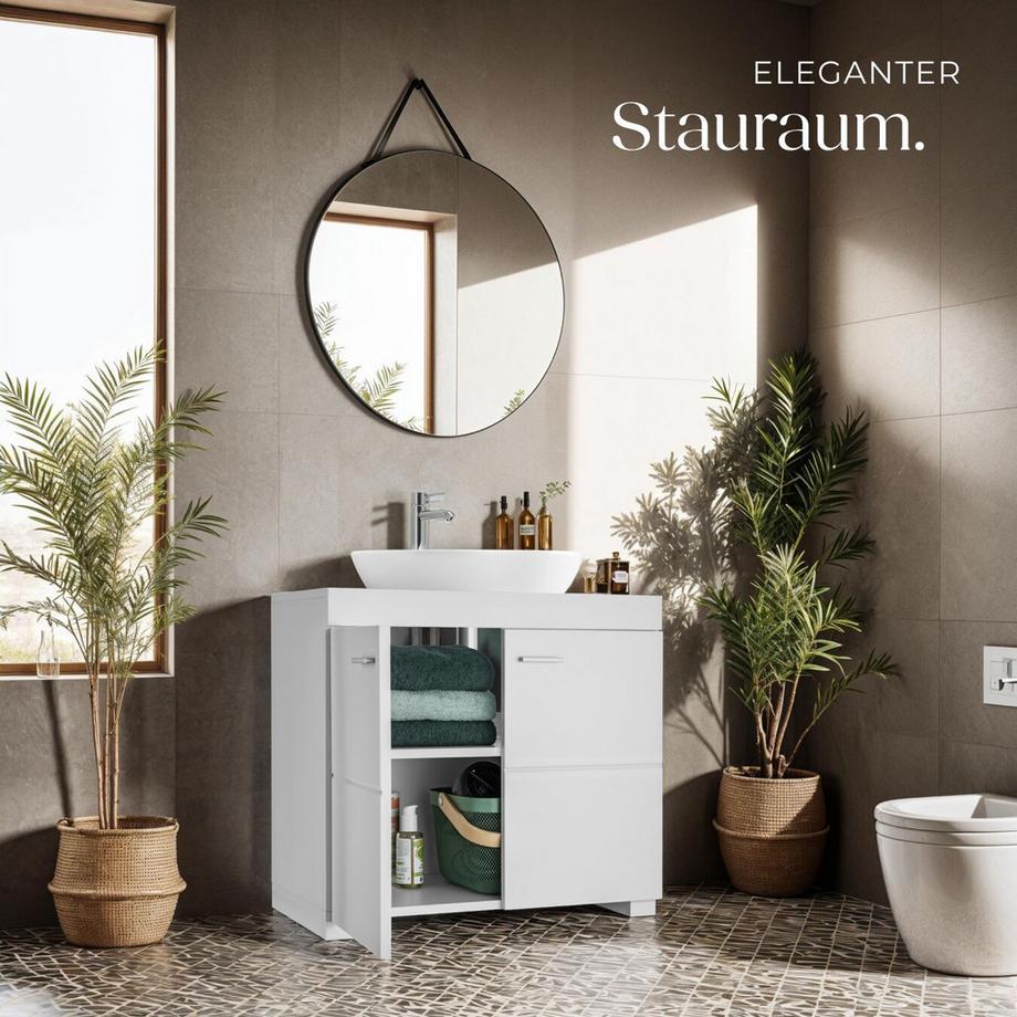 Tectake Waschbeckenunterschrank Idris 2 geräumige Fächer Spanplatte und MDF-Platte  