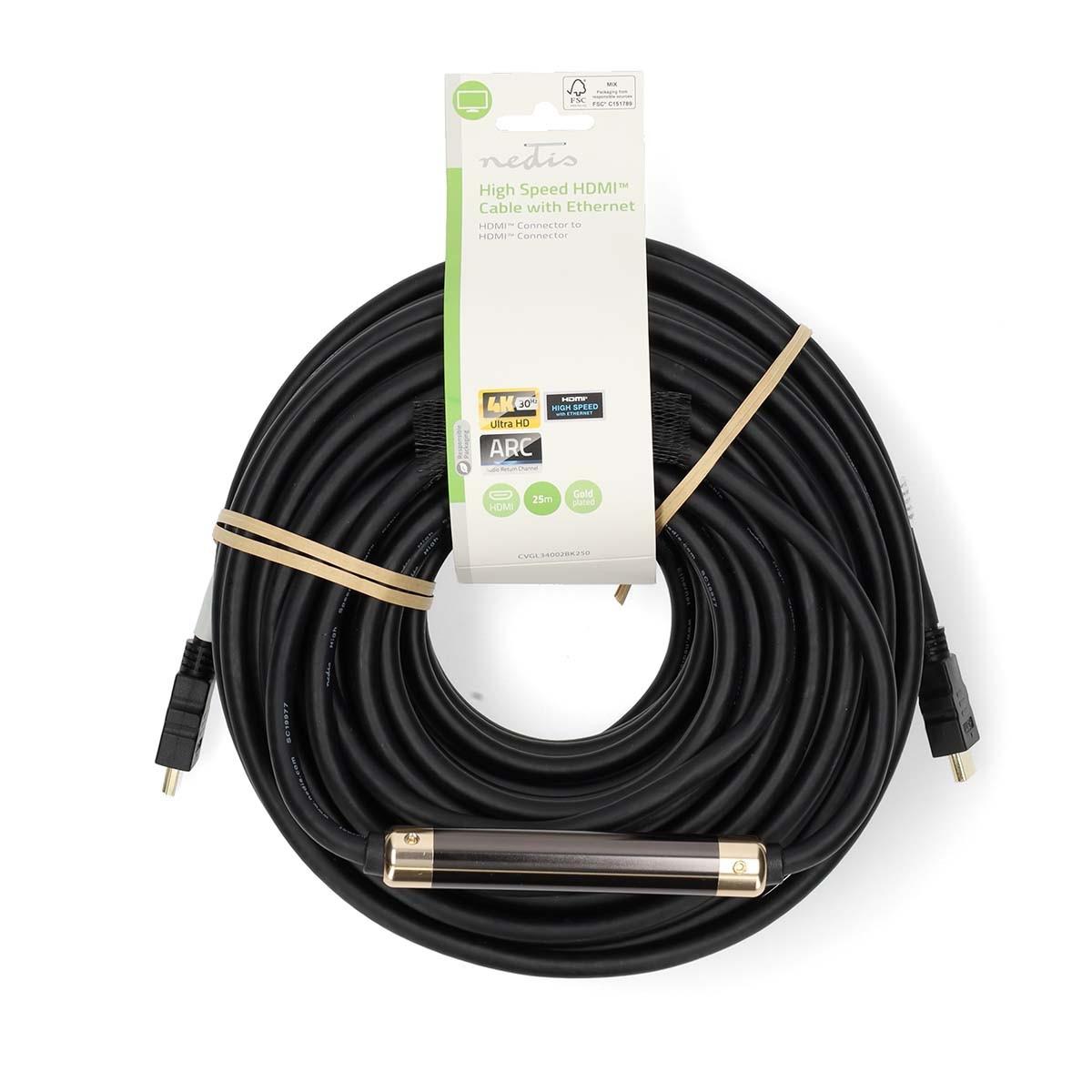 Nedis  Câble HDMI™ haute vitesse avec Ethernet | Connecteur HDMI™ | Connecteur HDMI™ | 4K@30Hz | ARC | 10,2 Gbps | 25,0 m | Rond | PVC | Noir | Label 