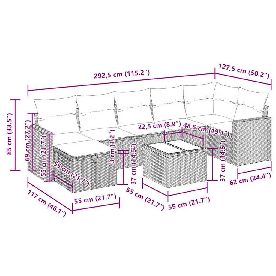 VidaXL Ensemble de canapés de jardin rotin synthétique  