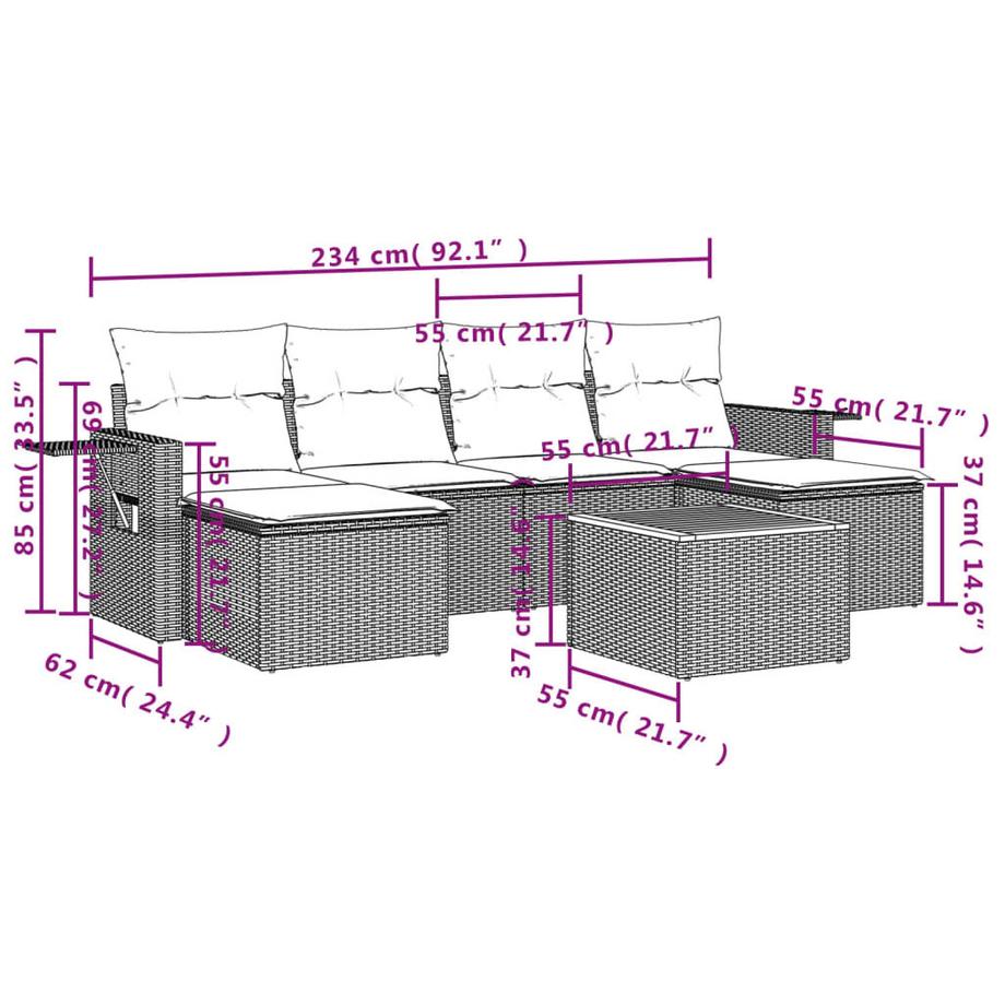 VidaXL Ensemble de canapés de jardin rotin synthétique  