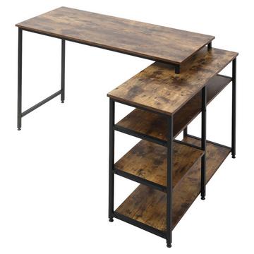 Eckschreibtisch, L-Form Pc-Tisch Mit Regal Und Schublade, Bürotisch, Spanplatte Metall, Rustikales Braun, 135X90X79Cm