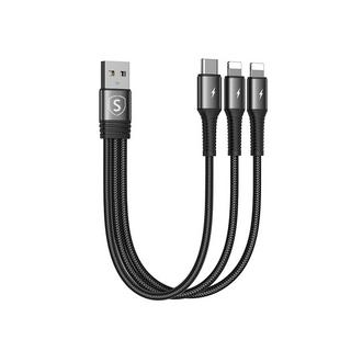 B2X  3-in-1-Kabel Lightning, USB-C, 0,15 m, 3,5 A, 20 W – Schwarz 
