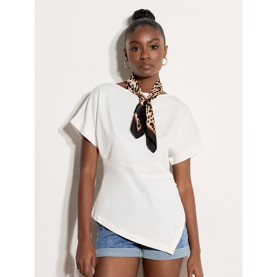 Jersey-T-Shirt mit asymmetrischem Saum