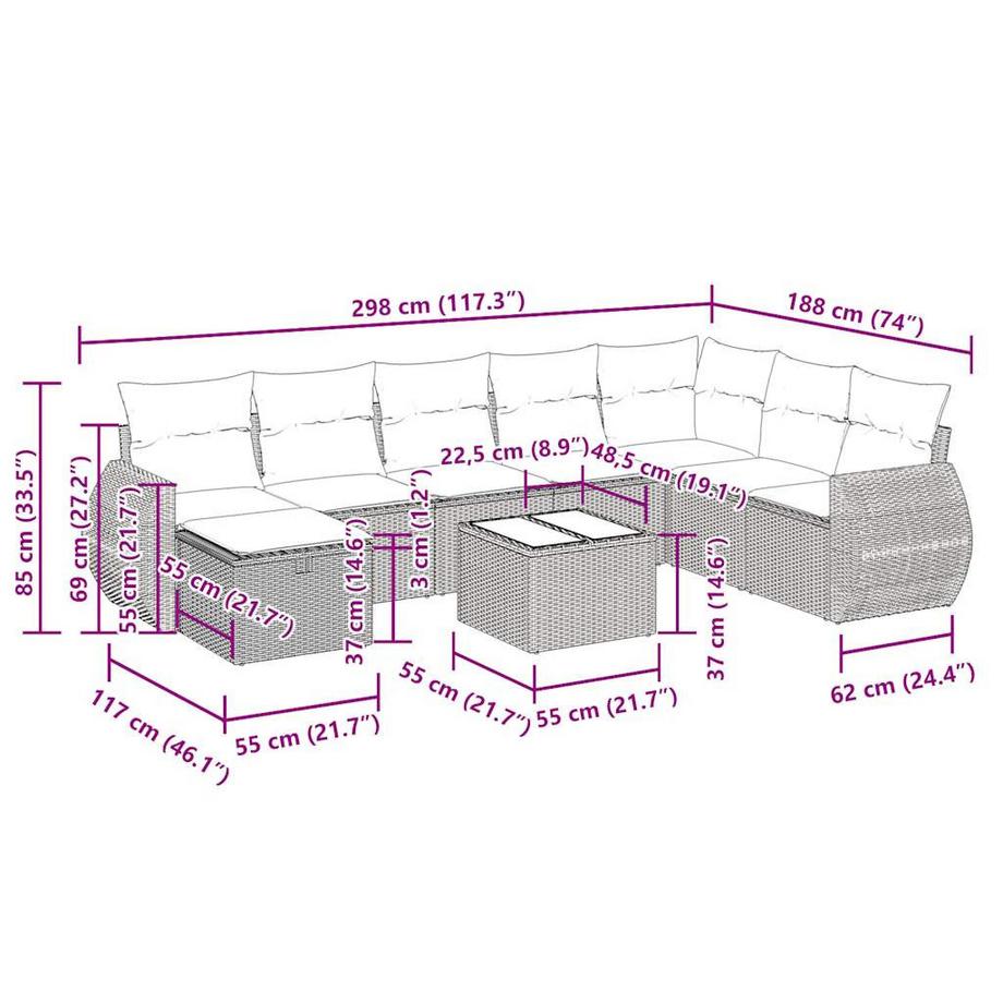 VidaXL set di divani da giardino Polirattan  