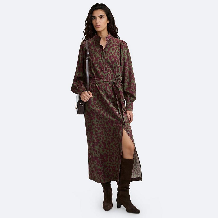 Robe longue imprimé graphique à manches longues