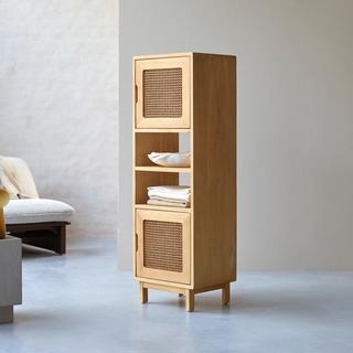 Tikamoon Libreria alta in legno di olmo massello e rattan Luis  