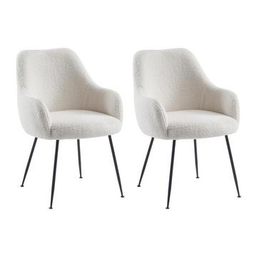 Stuhl mit Armlehnen 2er-Set - Bouclé-Stoff & Metall - Weiß - TOYBA