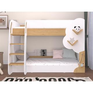 Vente-unique Etagenbett - 2 x 90 x 190 cm - Weiß & Holzfarben + Matratze - PILATI  