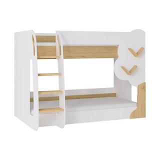 Vente-unique Etagenbett - 2 x 90 x 190 cm - Weiß & Holzfarben + Matratze - PILATI  