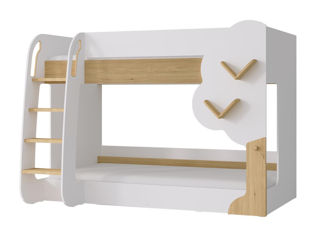 Vente-unique Etagenbett - 2 x 90 x 190 cm - Weiß & Holzfarben + Matratze - PILATI  