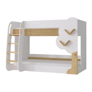 Vente-unique Etagenbett - 2 x 90 x 190 cm - Weiß & Holzfarben + Matratze - PILATI  