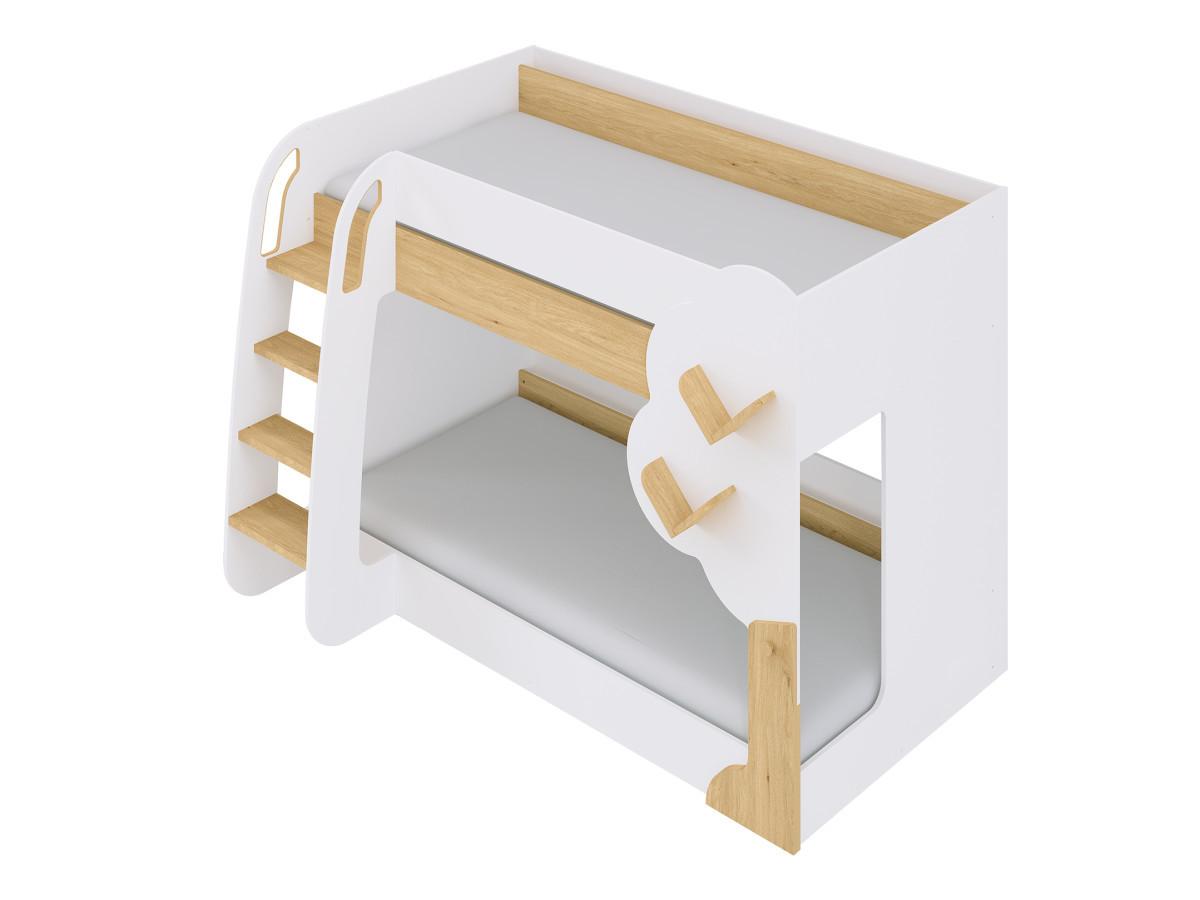 Vente-unique Etagenbett - 2 x 90 x 190 cm - Weiß & Holzfarben + Matratze - PILATI  