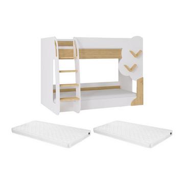 Letto a castello 2 x 90 x 190 cm Bianco e Naturale + Materasso - PILATI