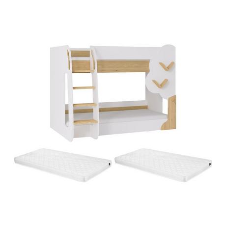 Vente-unique Etagenbett - 2 x 90 x 190 cm - Weiß & Holzfarben + Matratze - PILATI  