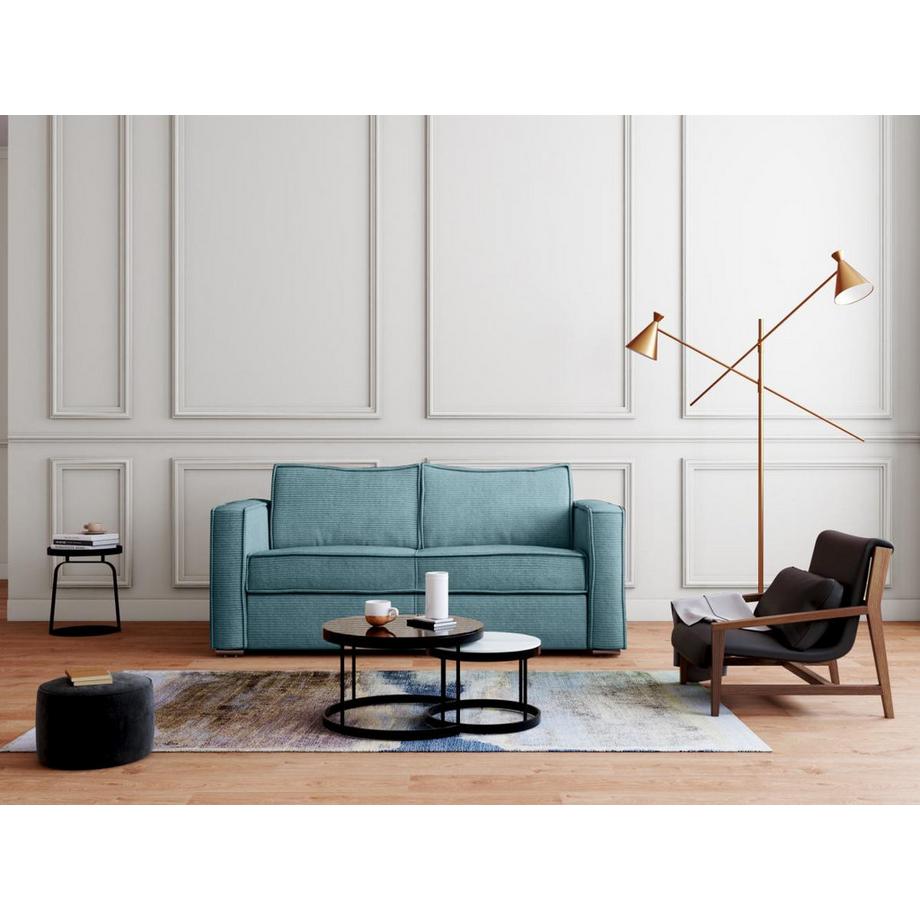 Vente-unique Canapé 3 places convertible express en velours côtelé bleu turquoise - Couchage à lattes larges 140 cm - Matelas 18 cm LORETO  