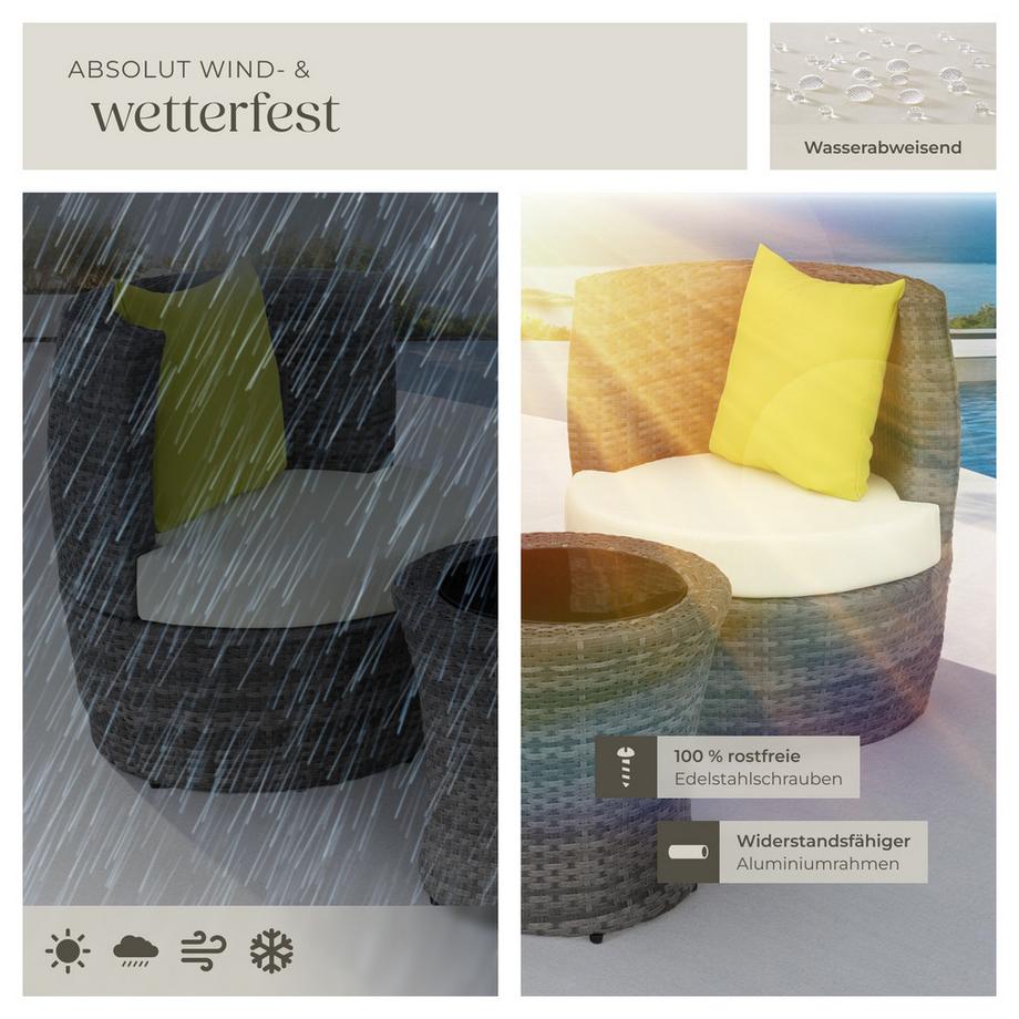 Tectake Rattan Sitzgruppe Nizza mit Aluminiumgestell wetterfest und UV-beständig  