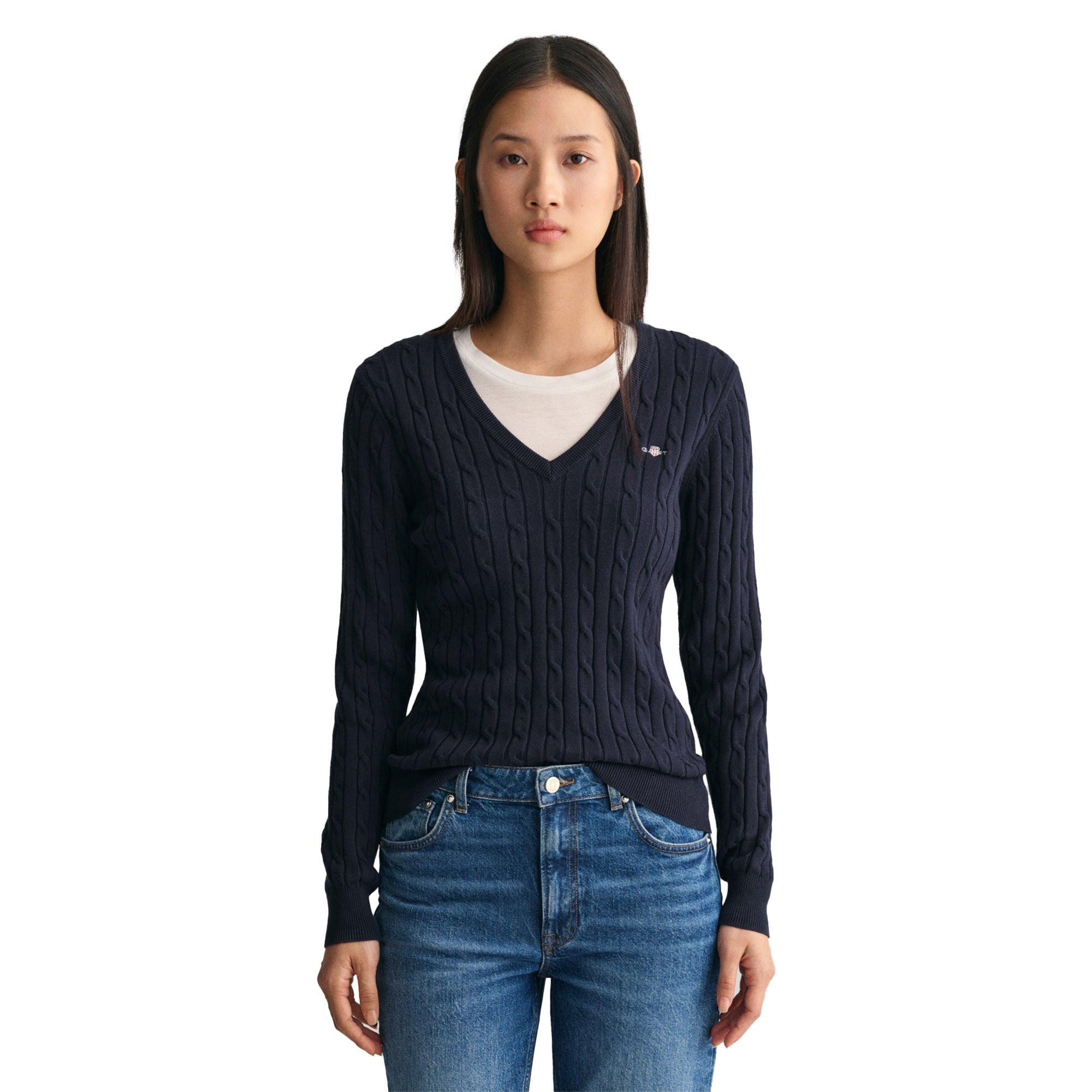 GANT Pull col V en coton stretch à torsades  