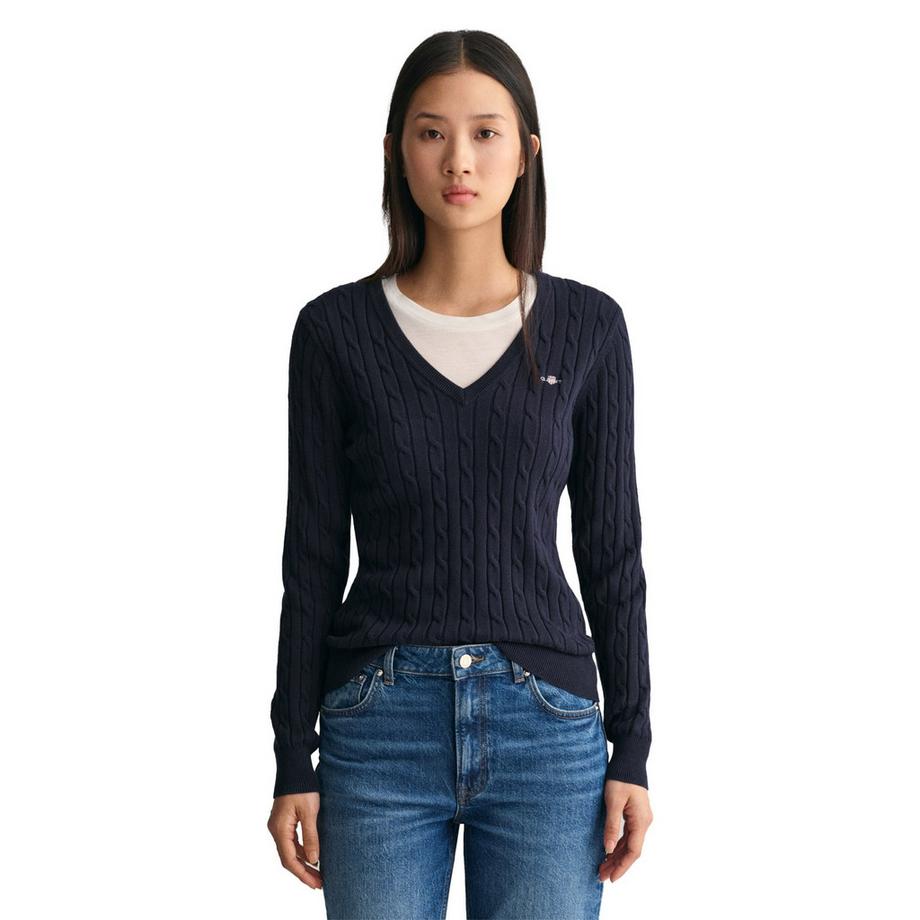 GANT Pull col V en coton stretch à torsades  