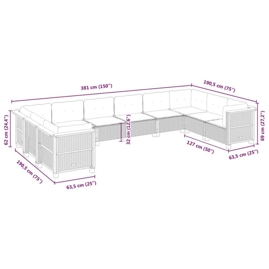 VidaXL Ensemble de canapés de jardin rotin synthétique  