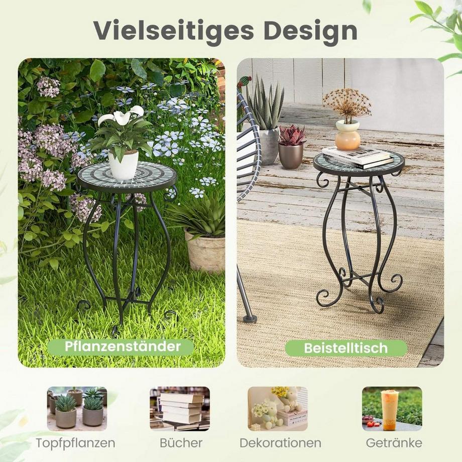 Northio Runder Beistelltisch Mosaiktisch aus Metall & Keramik ∅30 x 50 cm für Balkon Terrasse Garten  