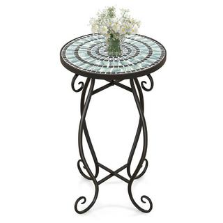 Northio Table d'appoint ronde en mosaïque en métal et céramique ∅30 x 50 cm pour balcon, terrasse, jardin  