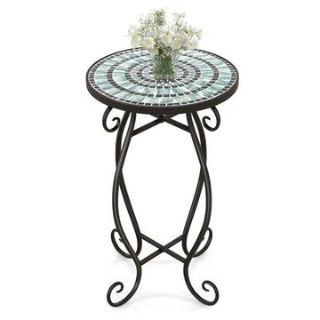 Table d'appoint ronde en mosaïque en métal et céramique ∅30 x 50 cm pour balcon, terrasse, jardin